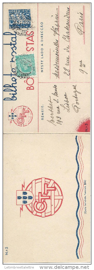 Portugal N°579 + 581 Oblit Lisbonne ( Déc 1936 ) Sur Carte Double En Couleurs Du Nouvel An - Storia Postale