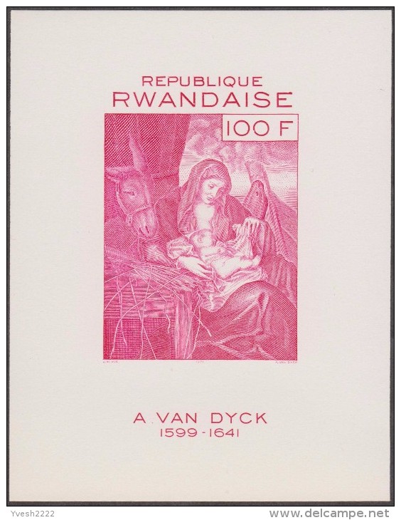 Rwanda 1971 COB BF 25. Noël, la Nativité, par Antoine Van Dyck. La Vierge Marie, l'enfant Jésus, et âne. 10 essais