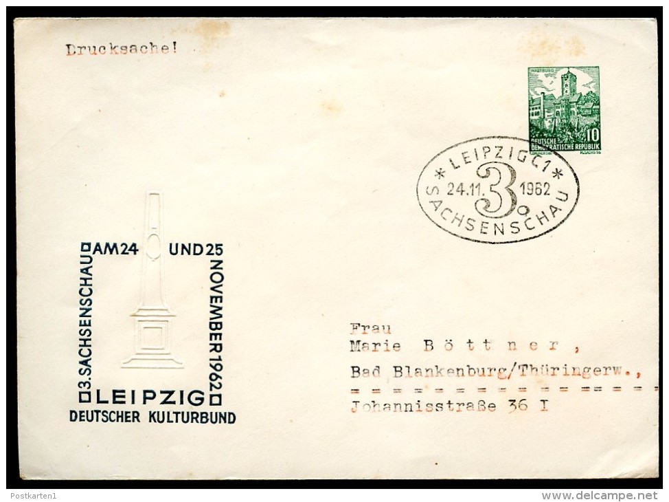 DDR PU13 D2/002b Privat-Umschlag SACHSENSCHAU Leipzig Sost.1962 NGK 15,00 € - Privatumschläge - Gebraucht