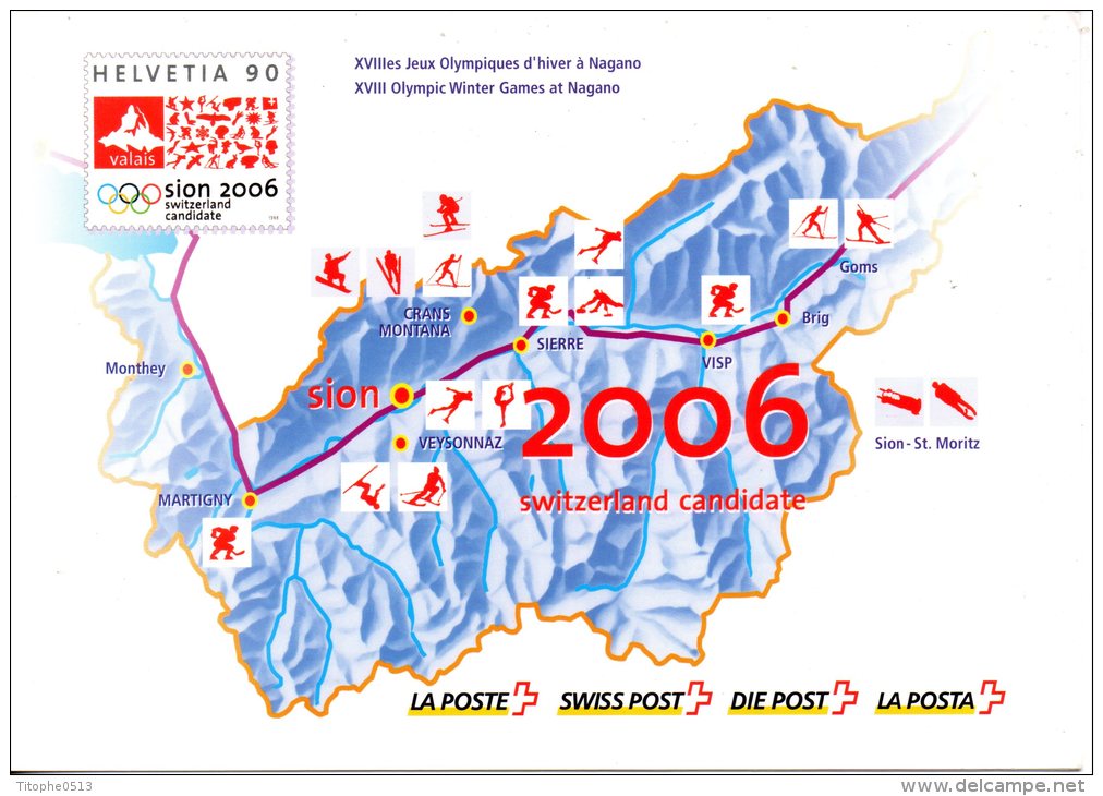 SUISSE. N°1567 De 1998 Sur Document 1er Jour. Candidature De Sion Aux J.O. De 2006. - Hiver 2006: Torino