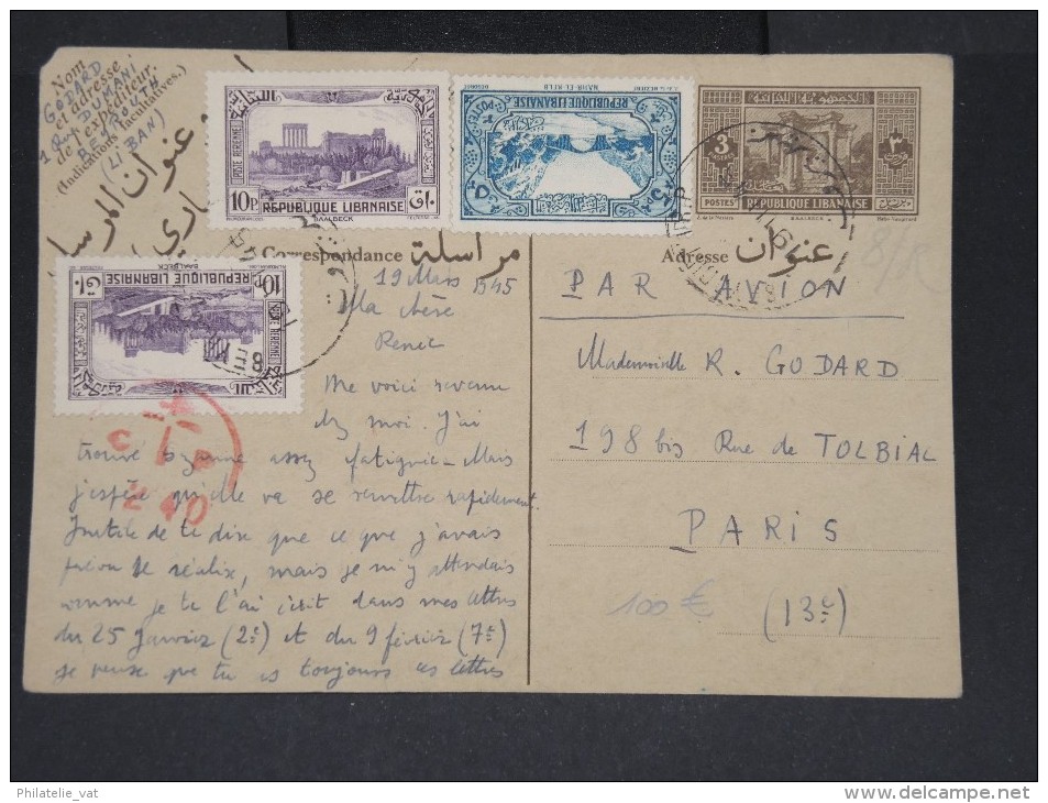 FRANCE-GRAND LIBAN-Entier Postal De Beyrouth Pour Paris En 1945 Avec Censure  Rare  à Voir Lot P7087 - Storia Postale