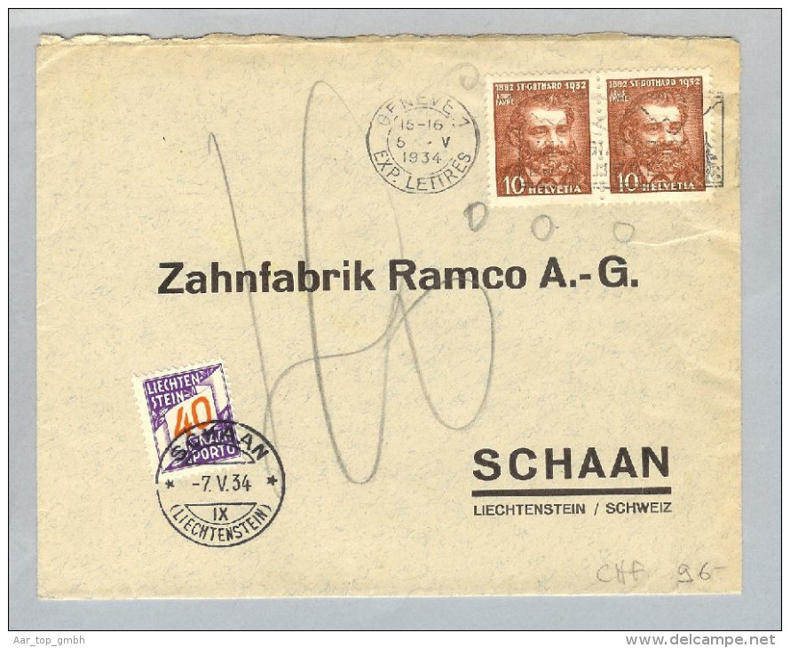 Liechtenstein 1934-05-07 Taxierter Brief 40Rp. Zu# NP 19 - Postage Due