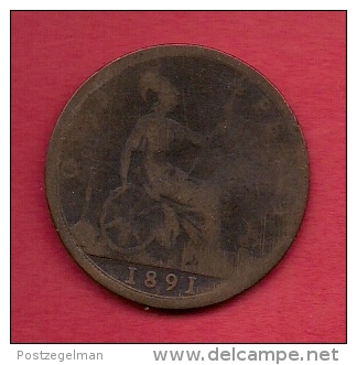 UK, 1891,  Fine Used Coin, 1 Penny, Victoria, Bronze,  KM 790, C2817 - D. 1 Penny