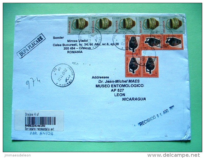 Romania 2011 Registered Cover To Nicaragua - Ceramic Pottery - Brieven En Documenten