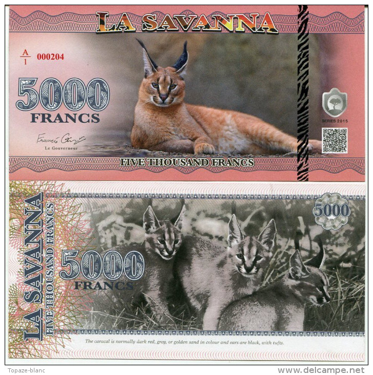 LA SAVANNA - LYNX / 5000 FRANCS - - Fictifs & Spécimens