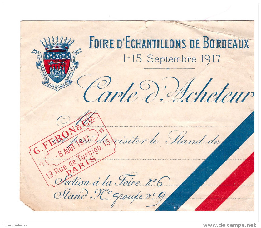 Carte D'acheteur Foire D'échantillons De Bordeaux (PPP074) - Deportes & Turismo