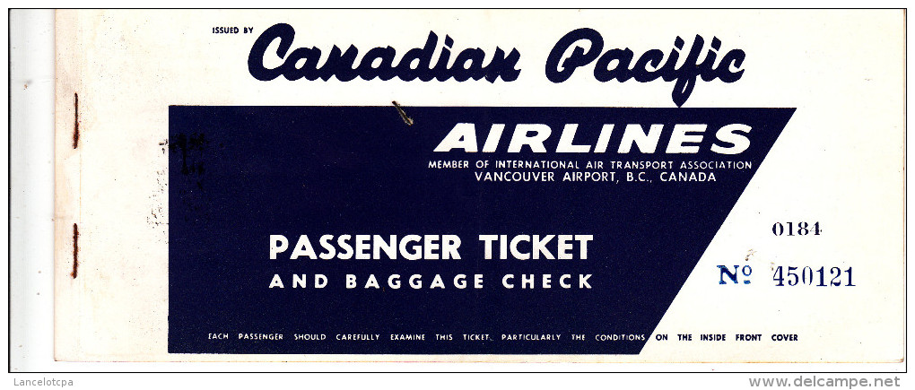 BILLET D´AVION CANADIAN PACIFIC AIRLINES / ROME MONTREAL WINNIPEG CALGARY (STAMPS MARCA DA BOLLO 500 LIRE + 50 LIRE) - Monde