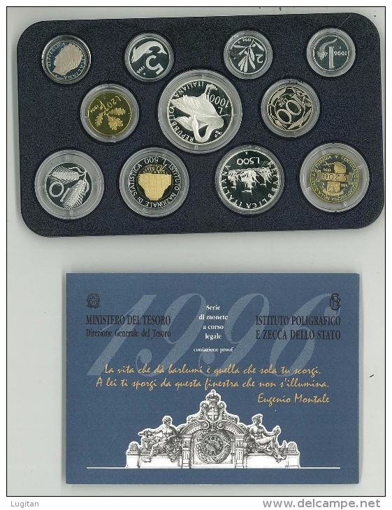 SERIE PROOF FONDO SPECCHIO 1996 - Confezione Zecca  Italia - Tiratura 8000 - COMPLETA DI ASTUCCIO ORIGINALE II° SCELTA - Mint Sets & Proof Sets