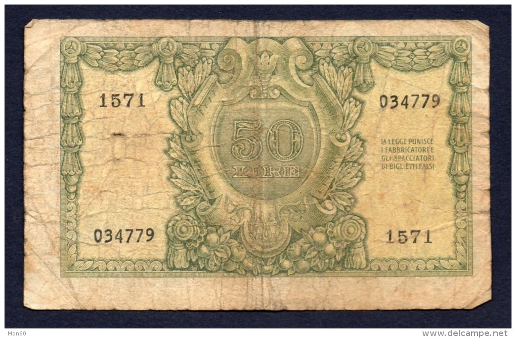 50 LIRE ITALIA 23/12/1951 BB - Bolaffi, Cavallaro, Giovinco - 50 Liras