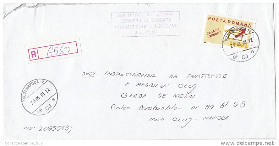 2390FM- POSTAL SERVICES, STAMPS ON REGISTERED COVER, 2003, ROMANIA - Lettres & Documents