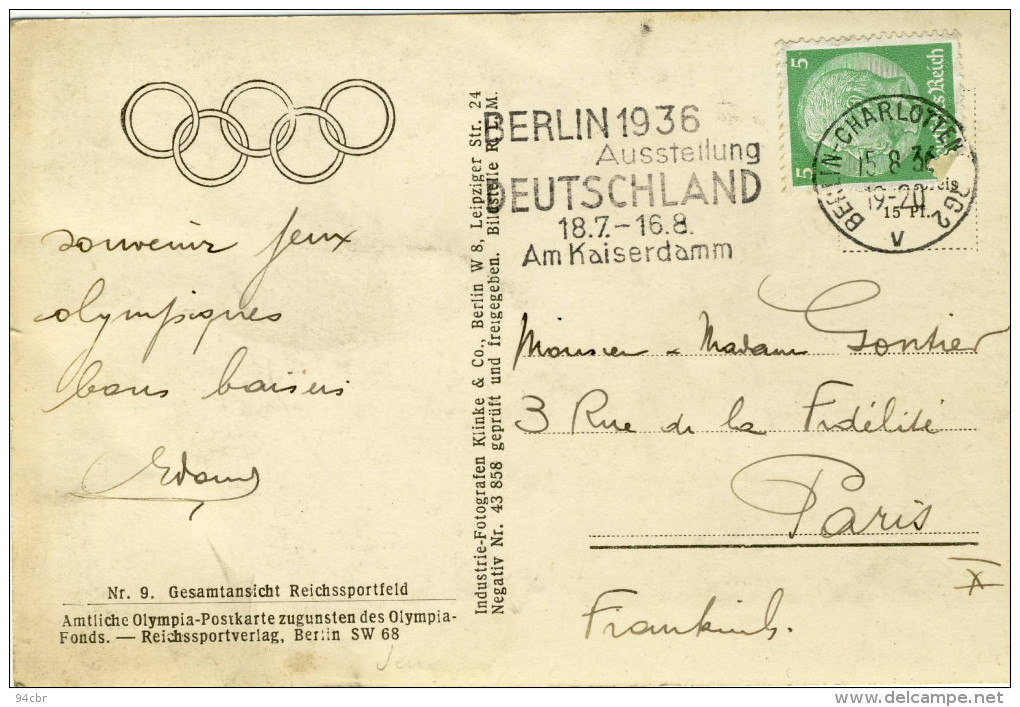 CPA (sports Jeux Olympiques )     BERLIN 1936 - Olympische Spelen