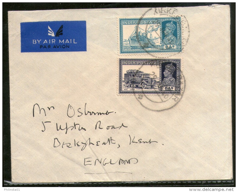 India 1940 KG VI Transport Multi Stamped Cover Kirkee Bazar To England # 1452-18 - Poste Aérienne