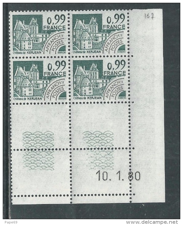 France Préoblitéré N° 167 XX Monuments Historiques : 99 C. En Bloc De 4 Coin Daté Du 10 . 1 . 80 ; Sans Trait, Ss Ch. TB - Voorafgestempeld