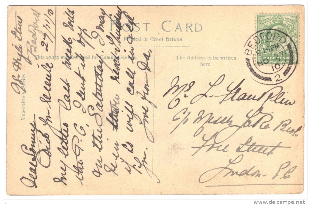 Riverside, Bedford, - Valentines Postmark 1910 - Bedford