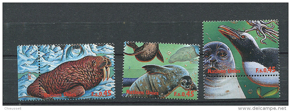 (cl. 8 - P24) Nations Unies - Genève** N° 353 - 357 - 363 (ref. Michel Au Dos) - Morse, Otaries, Phoque, Manchot - - Unused Stamps