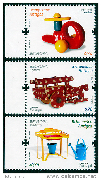 PORTUGAL/AZORES/MADEIRA, EUROPA 2015 "Old Toys" Set Of 3v +3 Blocks** - 2015
