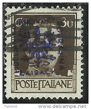 OCCUPAZIONE ITALIANA ITALY OVERPRINTED SOPRASTAMPATO ITALIA 1944 LUBIANA TEDESCA GERMAN OCCUPATION CENT. 30 USATO USED - Deutsche Bes.: Lubiana