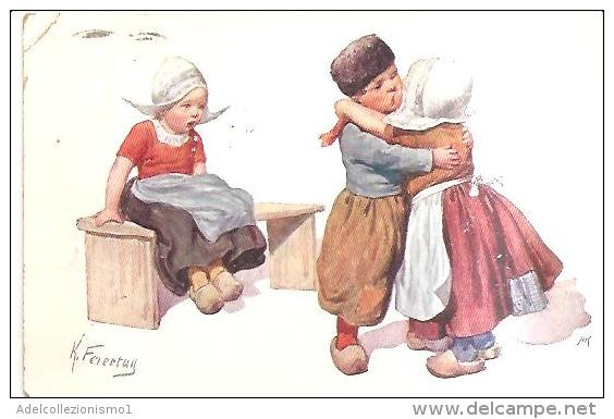 75085) Cartolina  -illustrata Da K. Feiertag-banbini Ch Si Baciano E Una Gelosa In Costume Rgionale-viaggiata - Feiertag, Karl