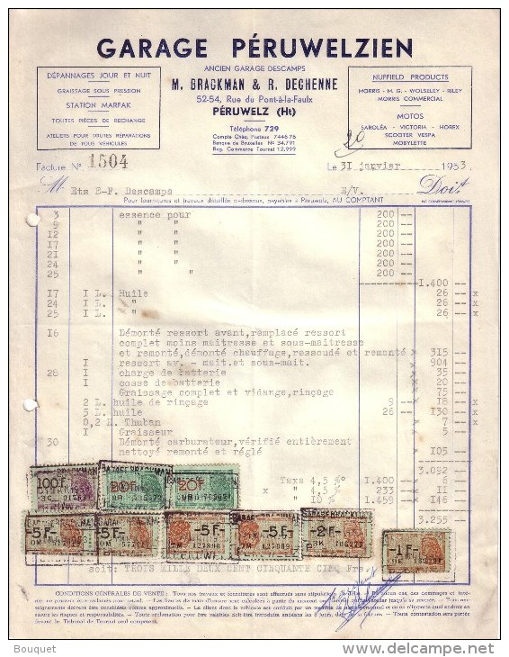 BELGIQUE - PERUWELZ - MOTO SAROLEA , VICTORIA , HOREX - GARAGE PERULWELZIEN , BRACKMAN & DECHENNE - 1953 - 1950 - ...