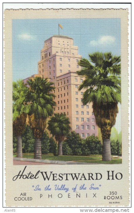 Phoenix Arizona, Hotel Westward Ho, C1930s Vintage Curteich Linen Postcard - Phönix