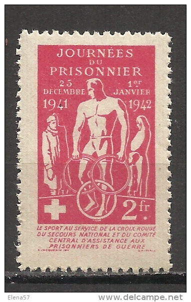 1034  -INTERESANTE VIÑETA 1942 PRISIONEROS DE GUERRA CRUZ ROJA FRANCIA.COMITÉ CENTRAL DE ASISTENCIA DE PRISIONEROS DE GU - Croce Rossa