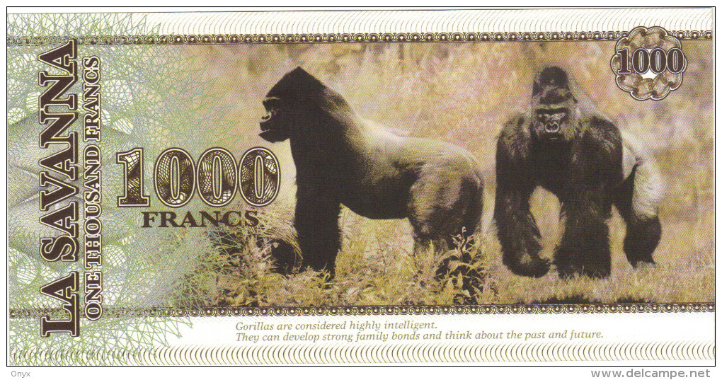 LA SAVANNA - 1000 FRANCS 2015 / SERIE A/1 - GORILLE - Fictifs & Spécimens