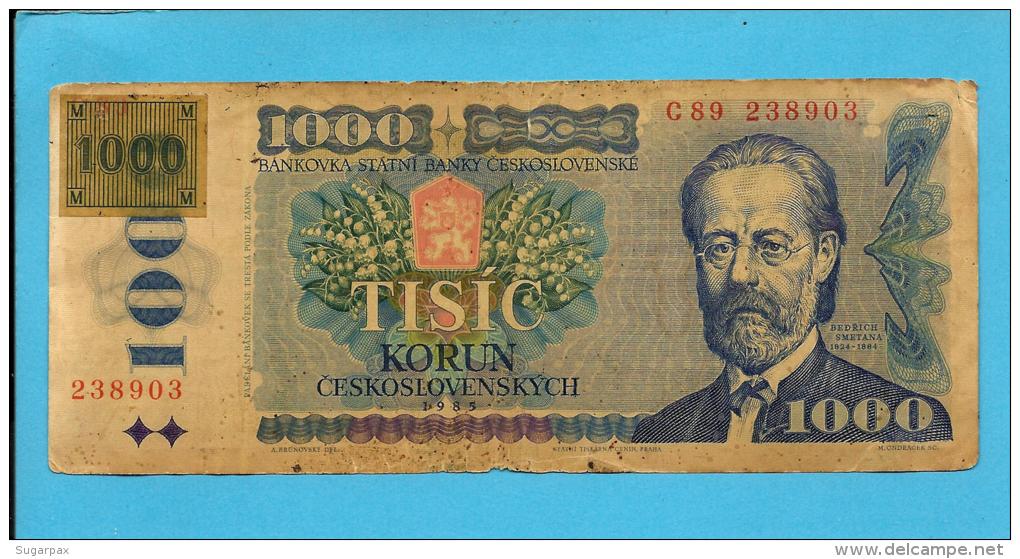 CZECH REPUBLIC - 1000 Korun - ND 1993 ( Old Date 1985 )- Pick 3.a -  With Revalidation Stamp - 2 Scans - Tschechien