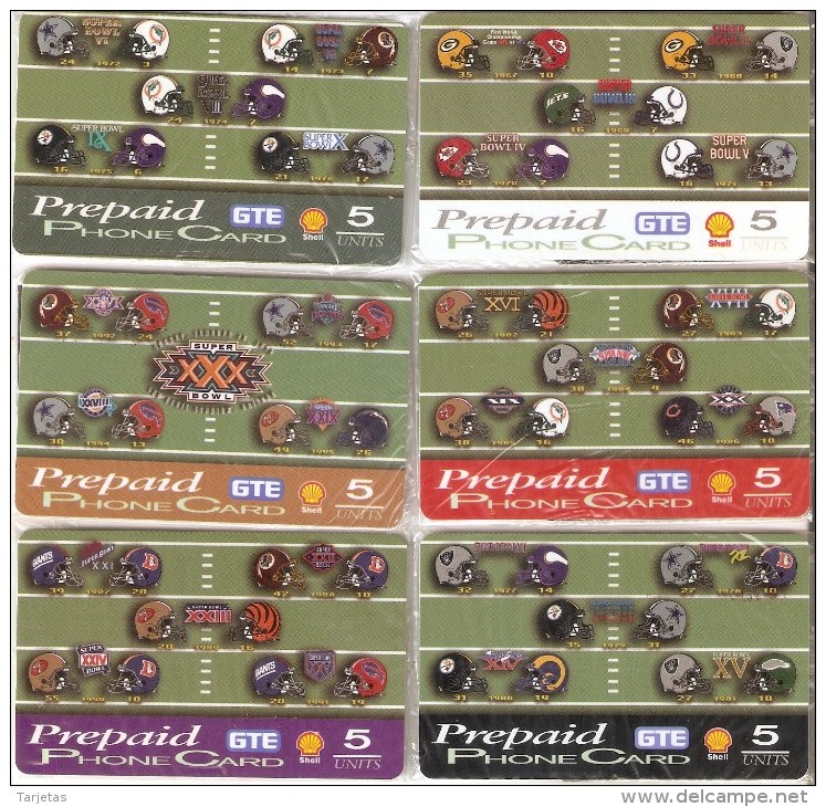 SERIE DE 6 TARJETAS DE GTE DE LA SUPER BOWL (SHELL) (NUEVAS-MINT) USA-ESTADOS UNIDOS - GTS