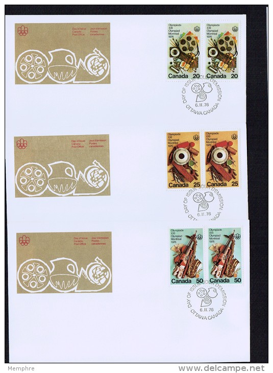 1976 Montreal Olympic Games   Art And Culture  Sc 684-6   Pairs On Separate FDCs - 1971-1980