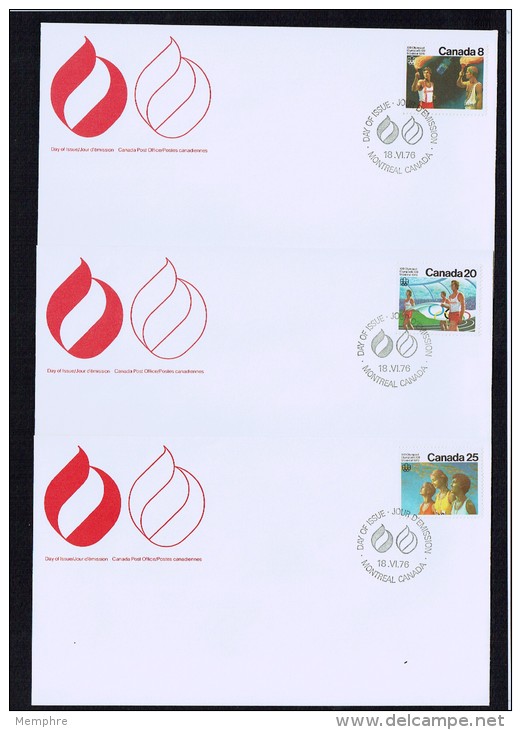 1976 Montreal Olympic Games   Olympic Ceremonies  Sc 681-3  Singles On Separate FDCs - 1971-1980