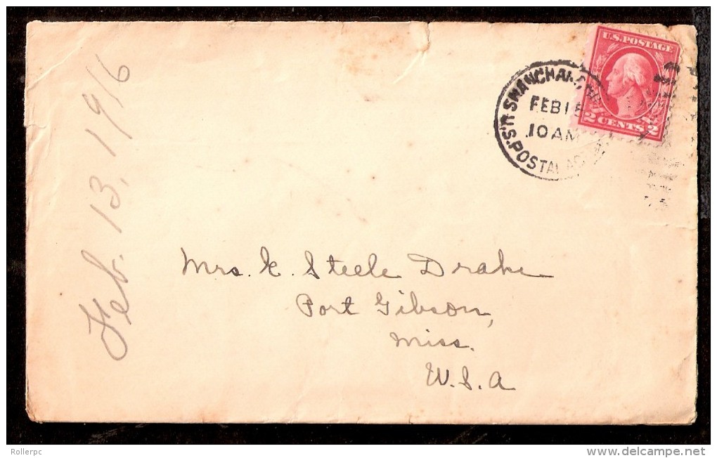 100260 WASHINGTON/FRANKLIN 2c - DUPLEX CDS SHANGHAI, CHINA/FEB 15 10 AM/U.S.POSTAL AGENCY [COVER DAMAGE - SEE REVERSE] - Chine (Shanghai)