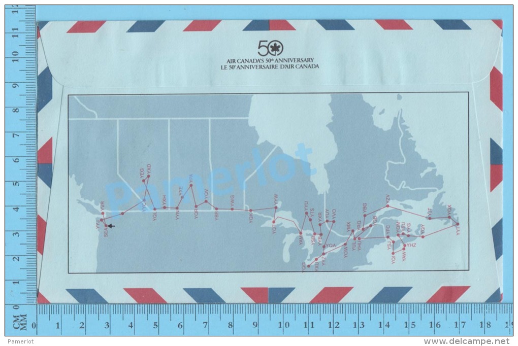 50 Eme Air Canada ( En Route  Expo 86, Cover Seattle Wa, 10-05-1986, Escale +  Trajet, Aerogramme )  2 Scans - Commemorativi