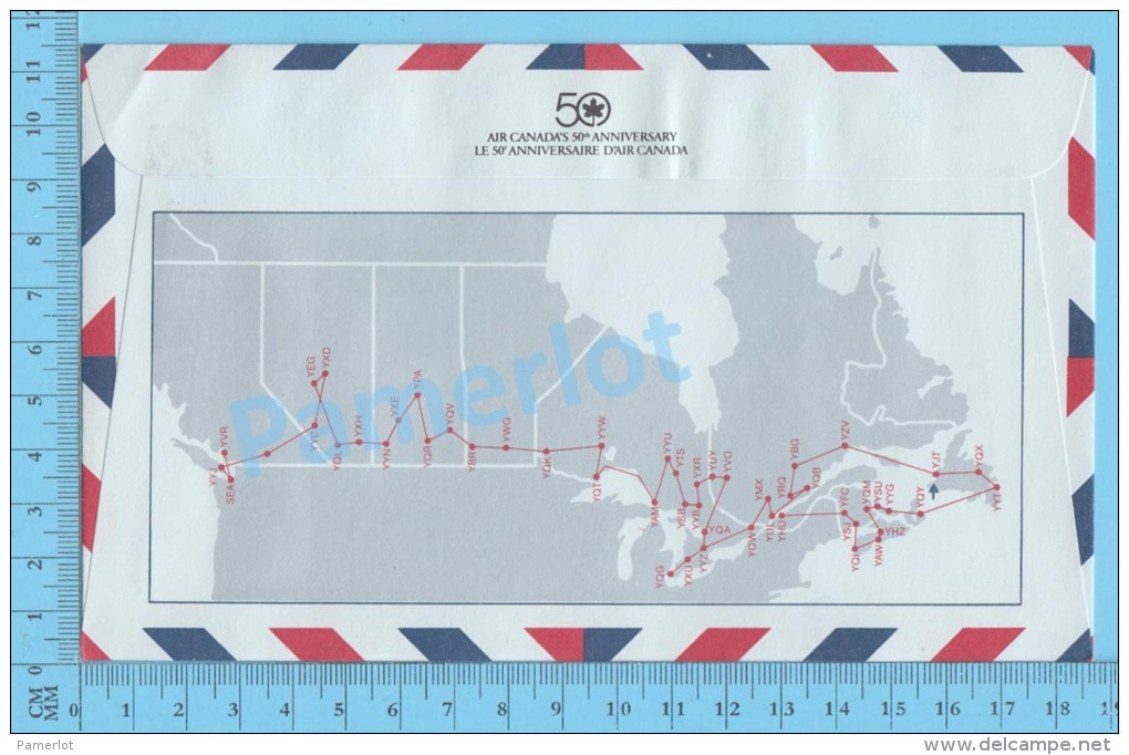 50 Eme Air Canada ( En Route  Expo 86, Service De Poste,  Cover Stephenville NFLD, 17-04-1986,  Aerogramme )  2 Scans - Enveloppes Commémoratives