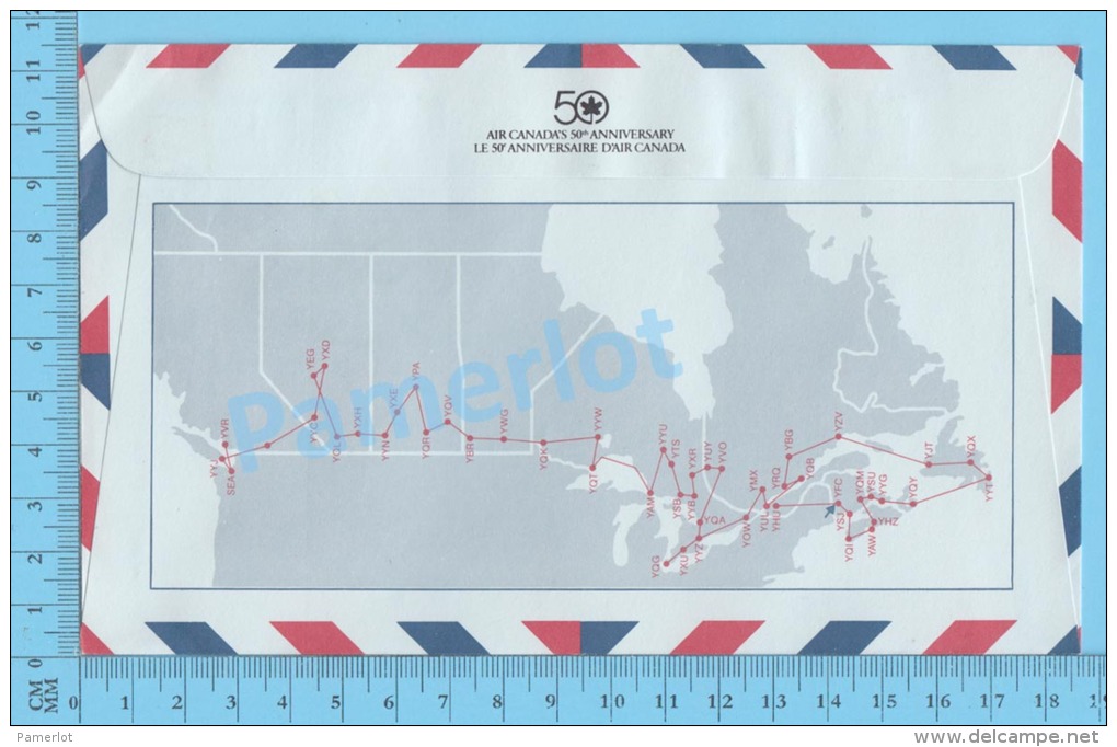 50 Eme Air Canada ( En Route  Expo 86, Service De Poste,  Cover Fredericton N.B., 11-04-1986,  Aerogramme )  2 Scans - Enveloppes Commémoratives