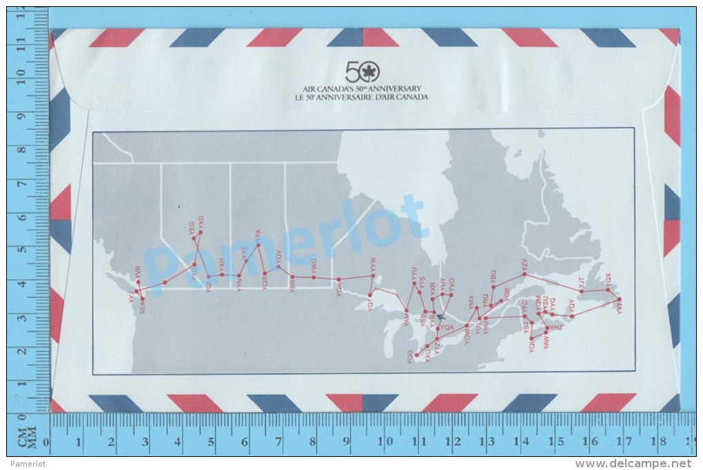 50 Eme Air Canada ( En Route  Expo 86, Service De Poste, Escale North Bay Ontario, 25-04-1986, Aerogramme )2 Scans - Commemorativi