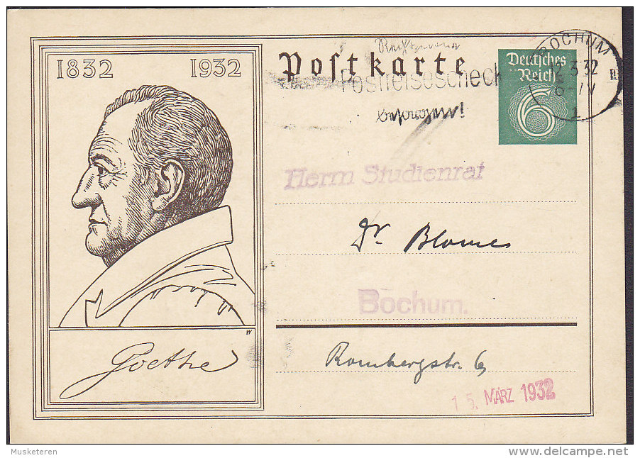 Germany Deutsches Reich Postal Stationery Ganzsache GOETHE 1832-1932, BOCHUM 1932 (2 Scans) - Postkarten