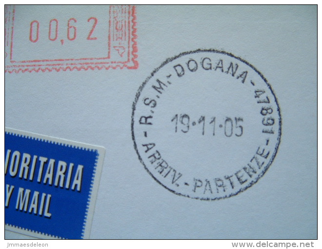 San Marino 2006 Registered Official Cover To Belgium - Foreign Dept. - Machine Franking - Priority Mail Label - Cartas & Documentos