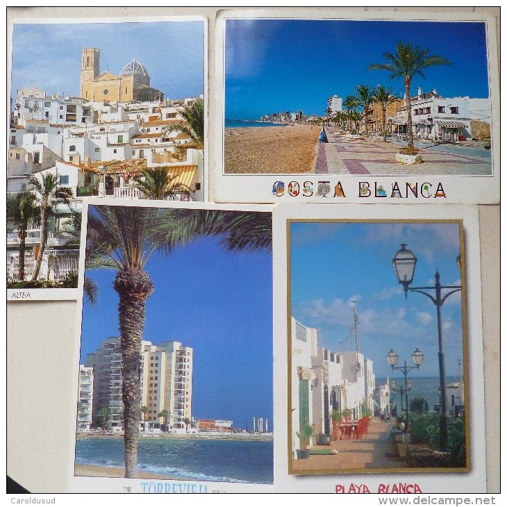 Cp LOT 4X Costa Blanca Souvenir Bonjour TORREVIEJA LANZAROTEALTEA CAMPELLO TIMBRES - Sammlungen & Sammellose