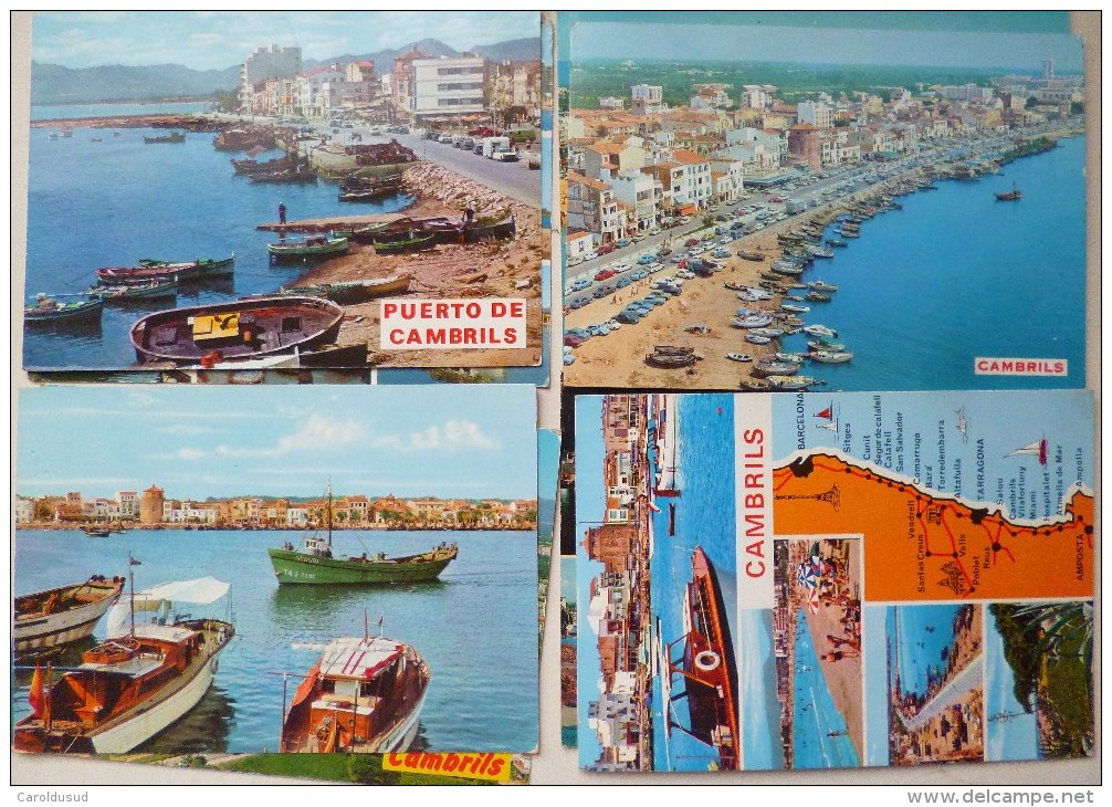 CP LOT 9X ESPAGNE CAMBRILS Souvenir MULTI VUES BONJOUR Plage Peche PORT Piscine Hotel Jolies - Collections & Lots