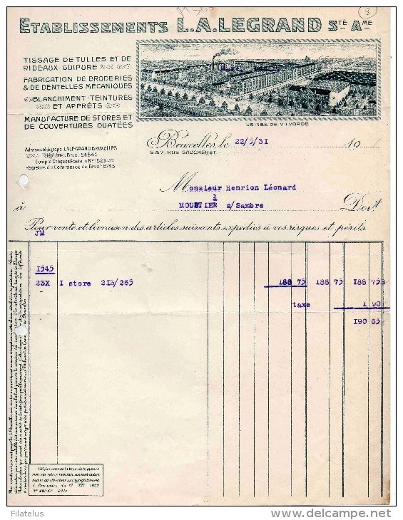 BRUXELLES-22-5-1931-ETABLSSEMENTS L.A. LEGRANGE - Documents