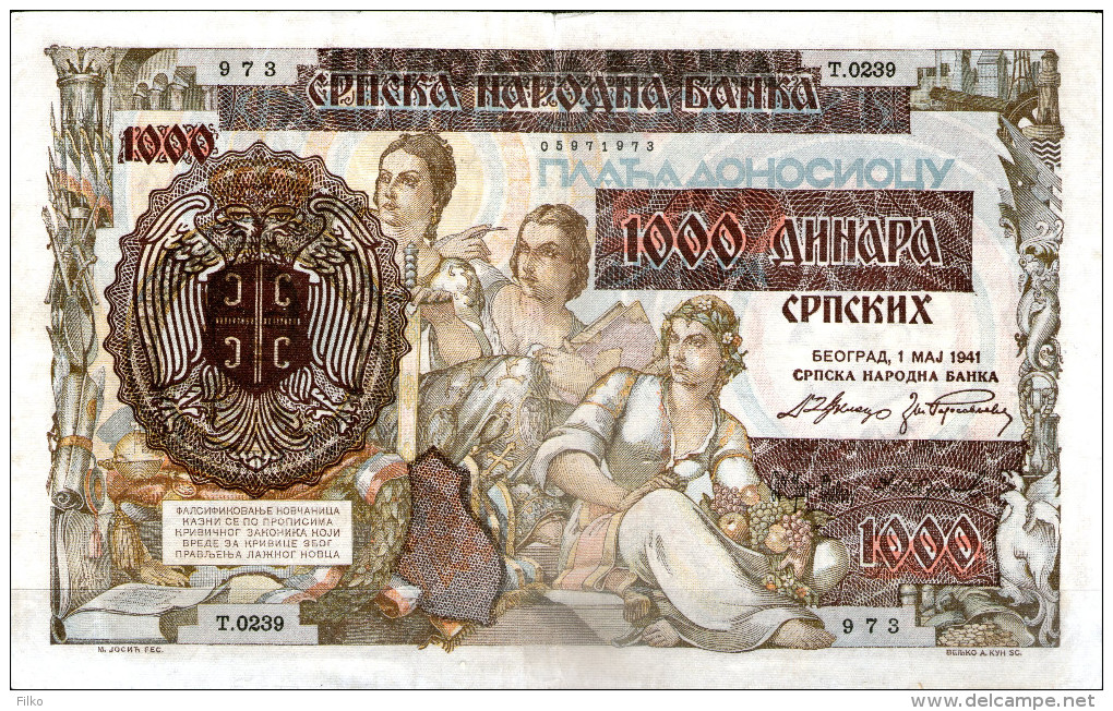 Germany, WWII Occupatie On Serbia 1000 Din.  01.05.1941,Ro.602,Pick:24,aUNC ,see Scan - Serbia