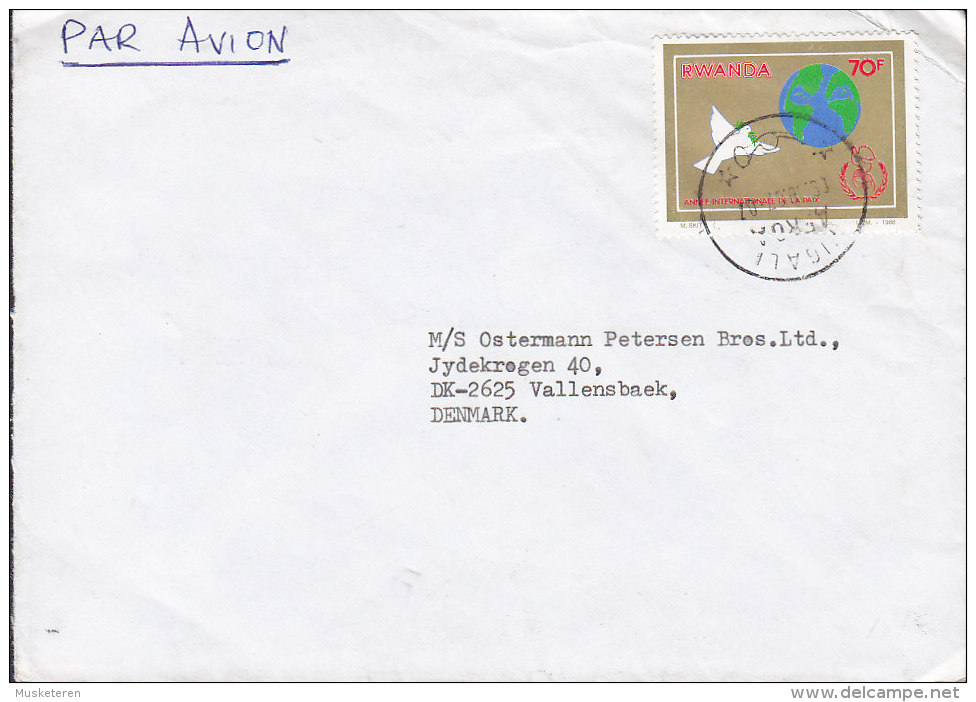 Rwanda Par Avion KIGALI 1987 Cover Brief VALLENSBÆK Denmark  Paix Peace Dove Globe Stamp - Gebraucht