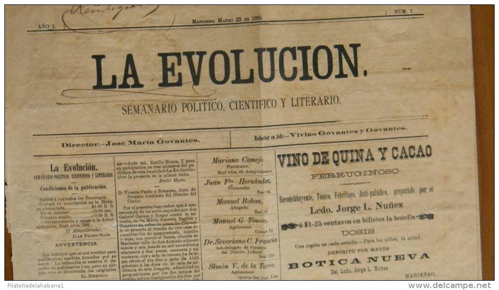 BP46 CUBA SPAIN NEWSPAPER ESPAÑA 1890 LA EVOLUCION 23/03/1890 MARIANAO - [1] Bis 1980