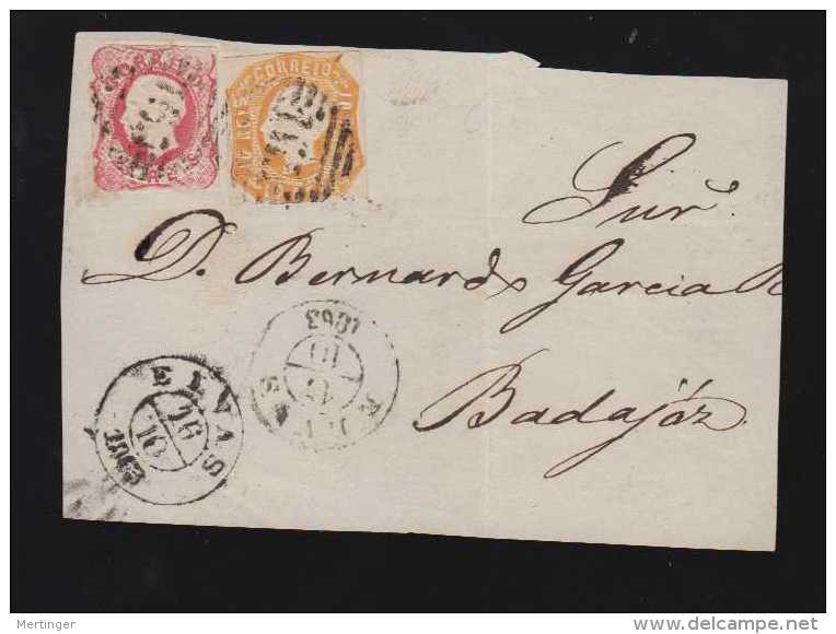 Portugal 1863 Cover Front 25R + 10R Luis I ELVAS To BADAJOZ Spain - Briefe U. Dokumente