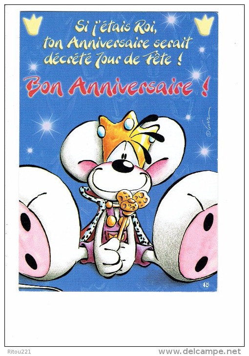 Carte DIDDL N° 18 - Joyeux Anniversaire - SOURIS MOUSE Roi Couronne Baguette - Diddl