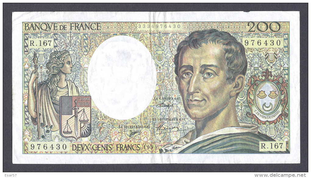 ASSEZ RARE 200 FRANCS MONTESQUIEU 1994 R.167 TTB+ - 200 F 1981-1994 ''Montesquieu''