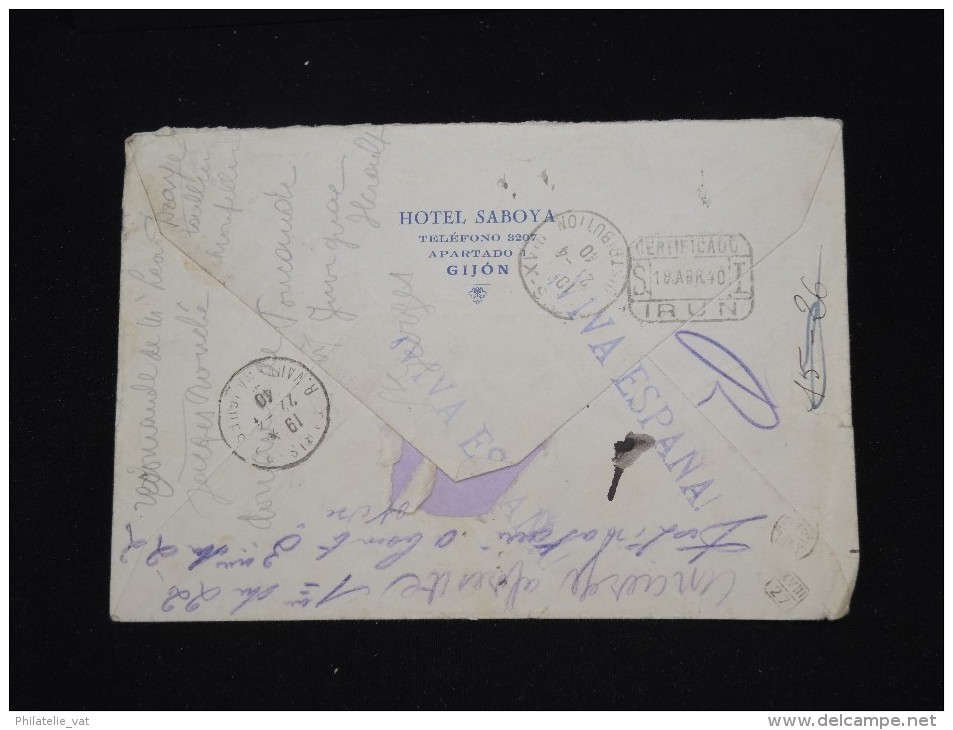 ESPAGNE -Enveloppe En Recommandée De Gijon Pour Paris En 1940 Avec Censure Militaire - à Voir -lot P8364 - Republicans Censor Marks
