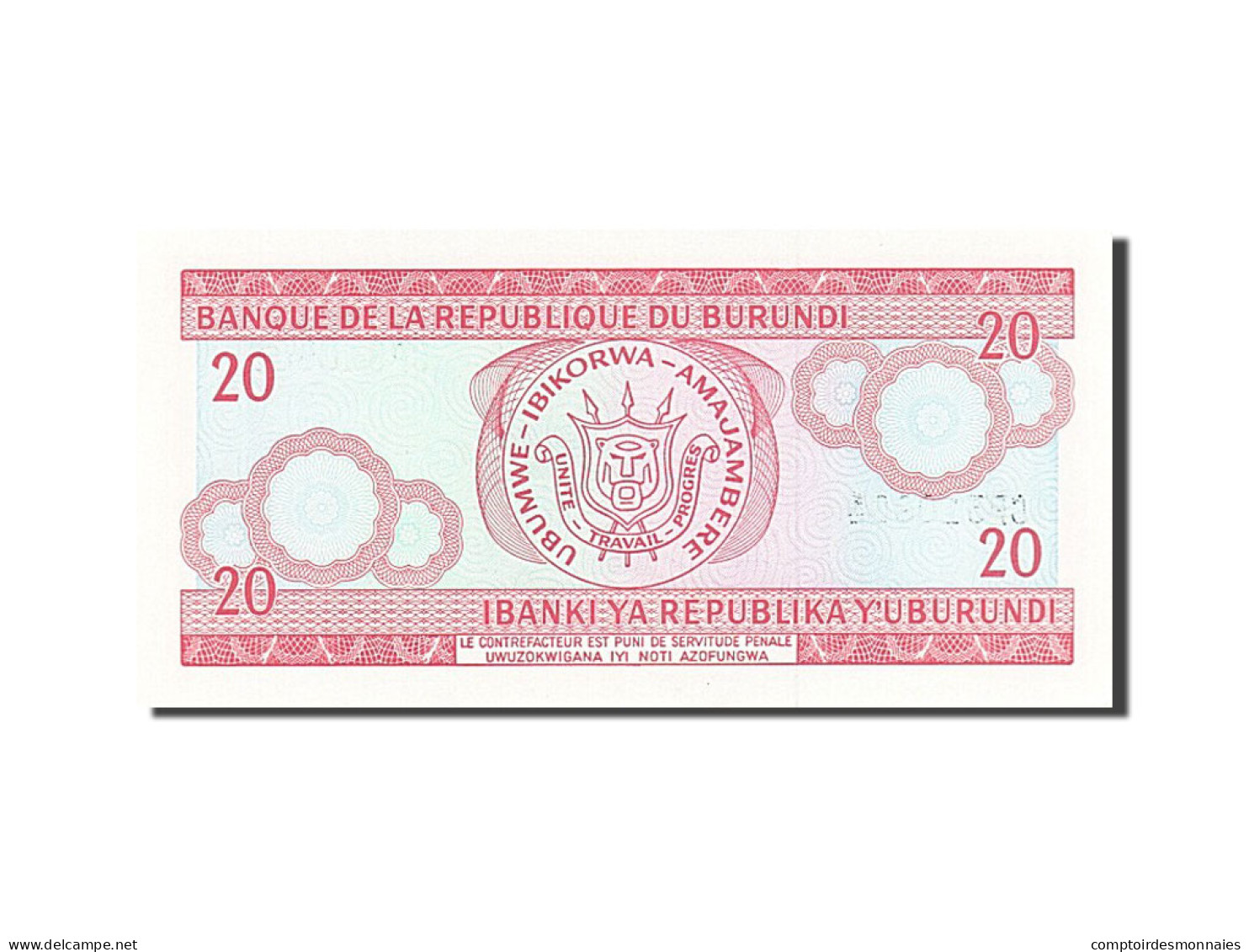 Billet, Burundi, 20 Francs, 1995, 1995-05-25, NEUF - Burundi