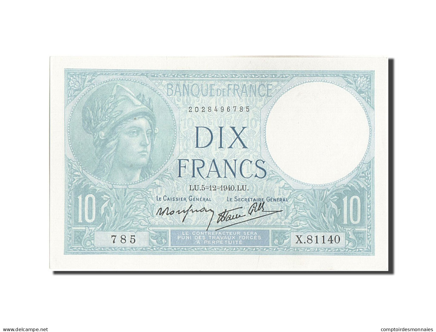 Billet, France, 10 Francs, 10 F 1916-1942 ''Minerve'', 1940, 1940-12-05, NEUF - 10 F 1916-1942 ''Minerve''