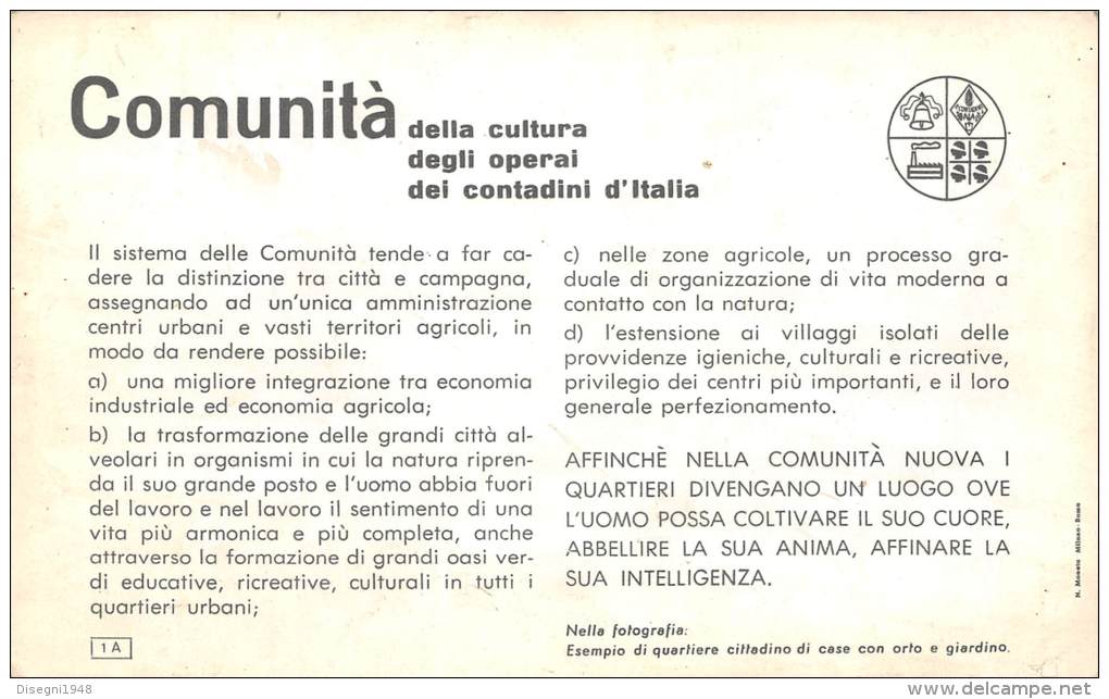 03777 "CANAVESE (TO) COMUNITA' DELLA CULTURA / DEGLI OPERAI / DEI CONTADINI D'ITALIA ". CARTONCINO ILLUSTRATO ORIGINA - Partis Politiques & élections